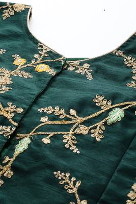 GREEN DIGITAL PRINT SEQUINS EMBROIDERED ART SILK FESTIVAL WEDDING DESIGNER PARTY SEMI STITCHED LEHENGA CHOLI 6