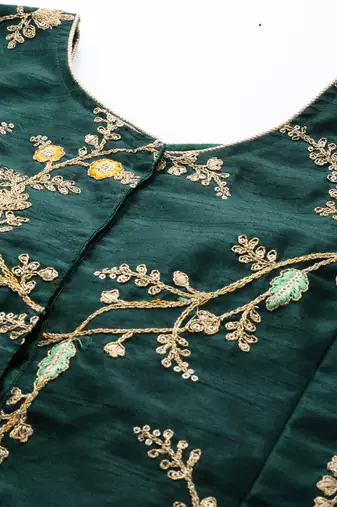 GREEN DIGITAL PRINT SEQUINS EMBROIDERED ART SILK FESTIVAL WEDDING DESIGNER PARTY SEMI STITCHED LEHENGA CHOLI