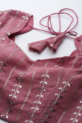 LAVENDER THREAD & SEQUINS EMBROIDERED GEORGETTE FESTIVAL WEDDING DESIGNER PARTY SEMI STITCHED LEHENGA CHOLI 6