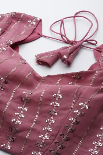 LAVENDER THREAD & SEQUINS EMBROIDERED GEORGETTE FESTIVAL WEDDING DESIGNER PARTY SEMI STITCHED LEHENGA CHOLI