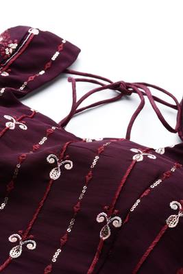 PURPLE THREAD & SEQUINS EMBROIDERED GEORGETTE FESTIVAL WEDDING DESIGNER PARTY SEMI STITCHED LEHENGA CHOLI 6