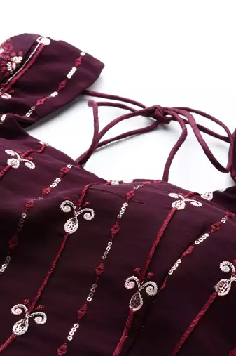 PURPLE THREAD & SEQUINS EMBROIDERED GEORGETTE FESTIVAL WEDDING DESIGNER PARTY SEMI STITCHED LEHENGA CHOLI