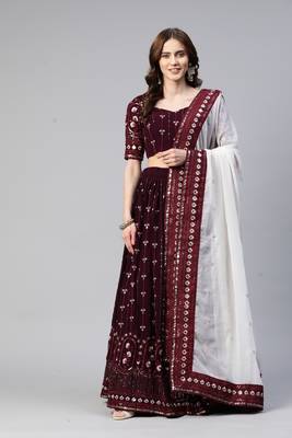 PURPLE THREAD & SEQUINS EMBROIDERED GEORGETTE FESTIVAL WEDDING DESIGNER PARTY SEMI STITCHED LEHENGA CHOLI 7