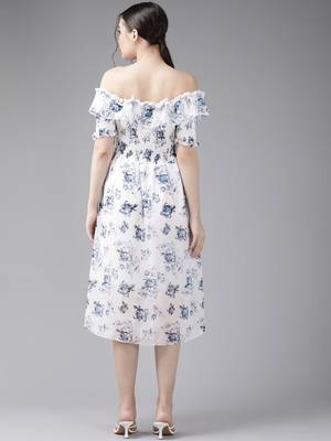 Aarika womens white-blue colour georgette floral print middi 5