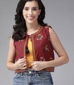Aarika womens maroon colour cotton embroidery ethnic jacket