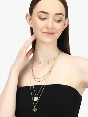 Women gold-plated five layered evil eye chain 3