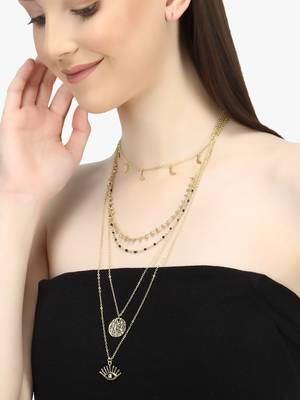 Women gold-plated five layered evil eye chain 4