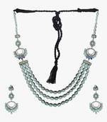 Silver-plated stone-studded layered necklace and earring set