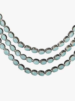 Silver-plated stone-studded layered necklace and earring set 2