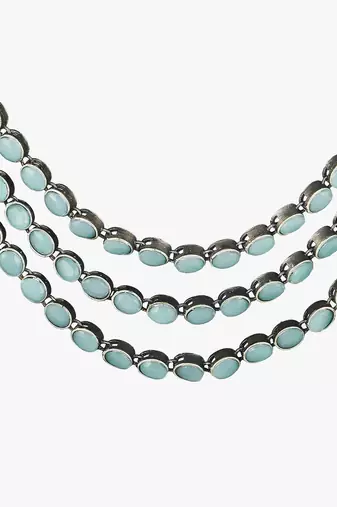 Silver-plated stone-studded layered necklace and earring set
