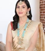 24ct gold-plated blue stone-studded alloy handcrafted jewellery set