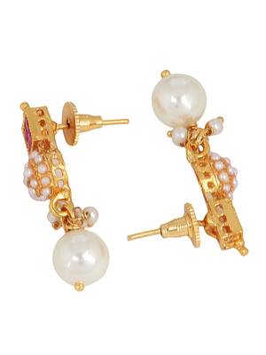 24ct gold-plated red stone-studded antique pearl jewellery set 2