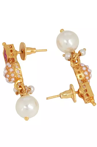 24ct gold-plated red stone-studded antique pearl jewellery set