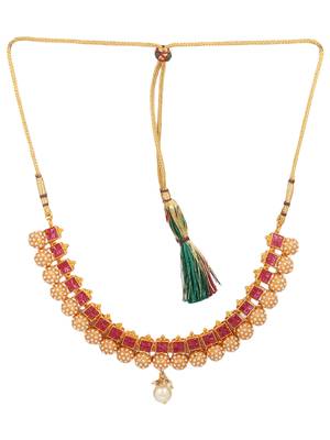 24ct gold-plated red stone-studded antique pearl jewellery set 4