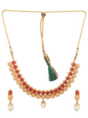 24ct gold-plated red stone-studded antique pearl jewellery set 5