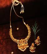 Gold-plated temple stone-studded antique jewellery set