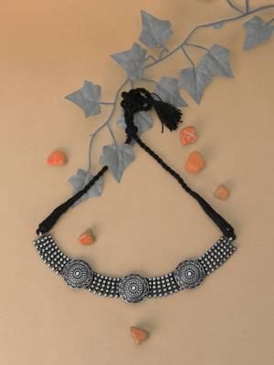 Silver-plated brass oxidised necklace 1