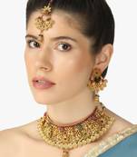 24 ct gold-plated pink  green choker stone studded jewellery set