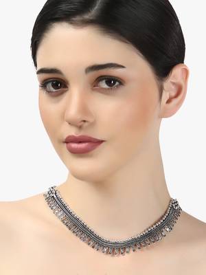 Silver-toned  black oxidised necklace 1