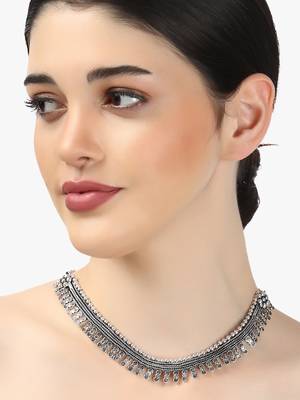 Silver-toned  black oxidised necklace 2