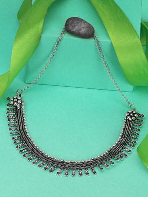 Silver-toned  black oxidised necklace 3