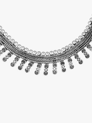 Silver-toned  black oxidised necklace 5