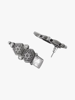 Oxidized silver-plated white stone-studded handcrafted jewellery set 2