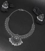 Silver-plated oxidised with white pearls jewellery set