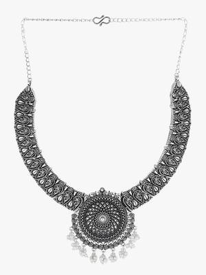 Silver-plated oxidised with white pearls jewellery set 2