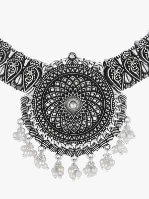 Silver-plated oxidised with white pearls jewellery set 3