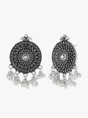 Silver-plated oxidised with white pearls jewellery set 5