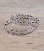 Rhodium Plated Pink Stone American Diamond Bangles BD627
