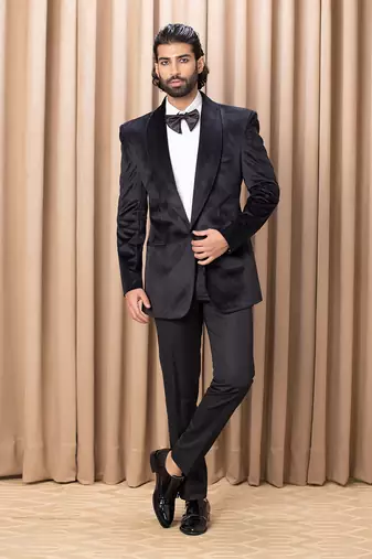 Black rashed tuxedo set