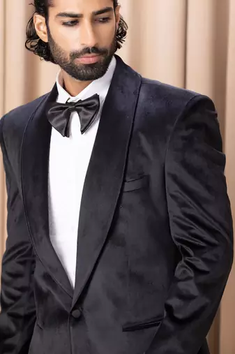 Black rashed tuxedo set