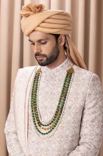 Beige imran sherwani set