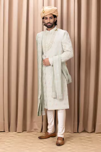 Mint green fahad sherwani set