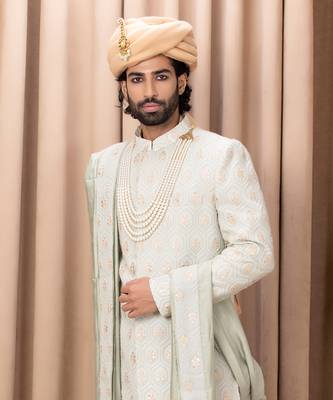 Mint green fahad sherwani set 3