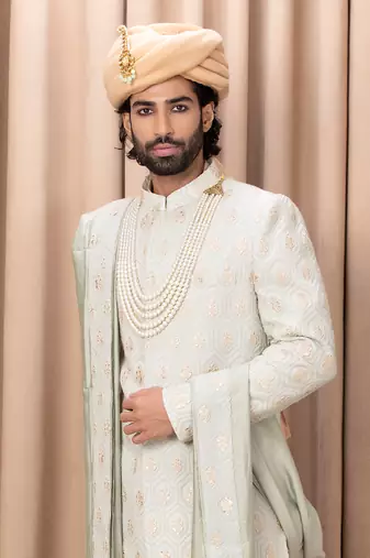Mint green fahad sherwani set