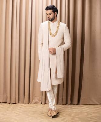 Beige faizan sherwani set 1