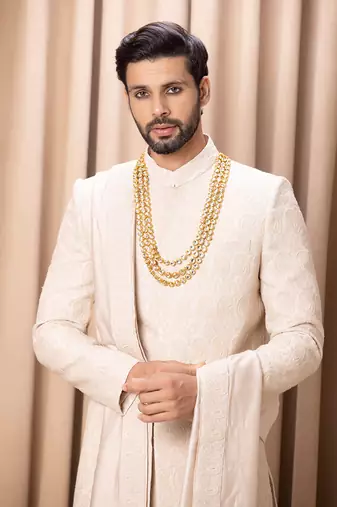 Beige faizan sherwani set