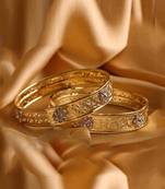 Beautiful Pair Of Golden Stone Bracelets With Intricate Jaaliwork