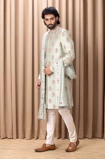 Mint green lahore sherwani set