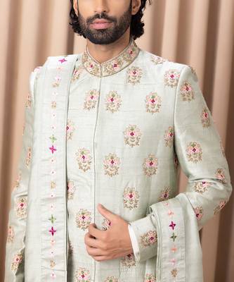 Mint green lahore sherwani set 3