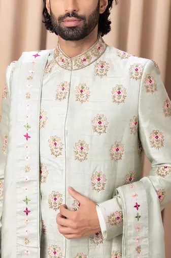 Mint green lahore sherwani set