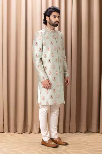 Mint green lahore sherwani set