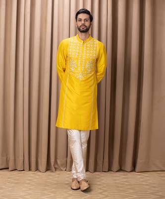 Mustard ghazi kurta set 1