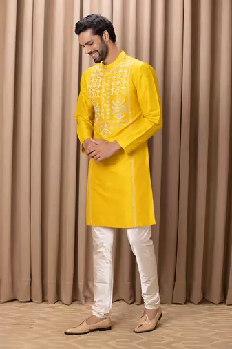 Mustard ghazi kurta set