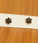 Black Onyx Flower Pattern Gold Plated Studs