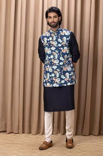 Navy blue kamal bandi set