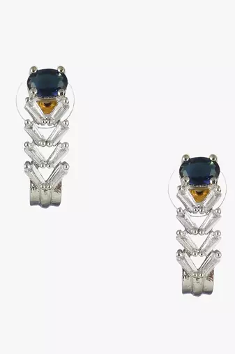 Rodium-plated stone -studded necklace & earring set